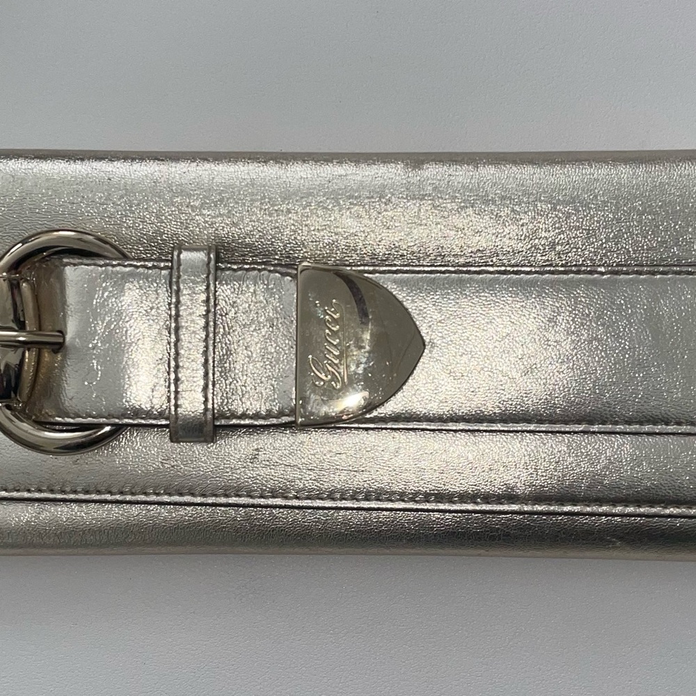 Authentic Gucci Metallic Silver gold Buckle Clutch long Wallet - Picture 2 of 12